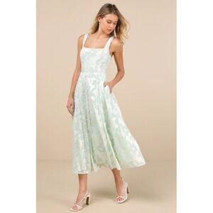 Lulus Mint Burnout Jacquard Lace-Up Midi Dress Large NWT